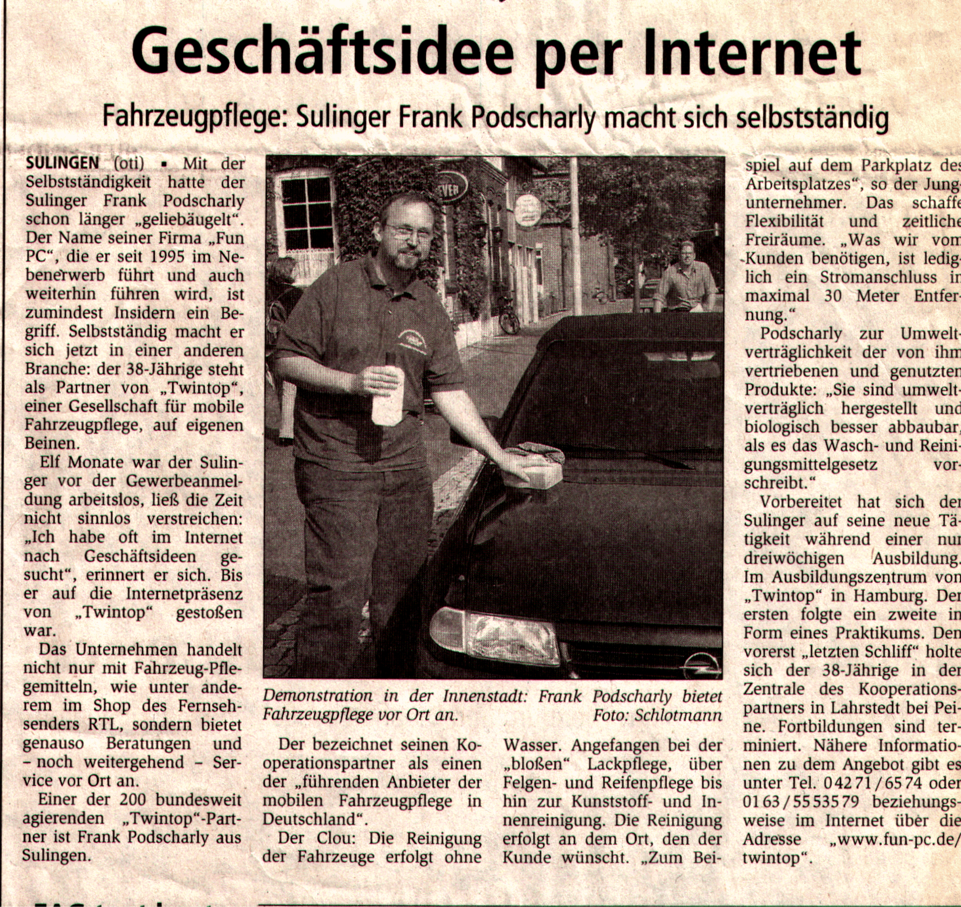 Artikel in der Sulinger Kreiszeitung über den Start der Fahrzeugpflege Frank Podscharly